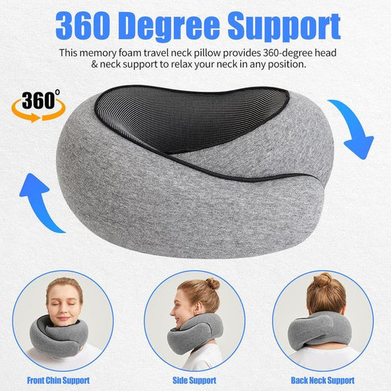 Dark Gray Memory Foam U-Shaped Neck Pillow - Snail Travel Cushion for Airplane, Office Nap, and Travel - Adjustable with Magnetic Therapy Cloth