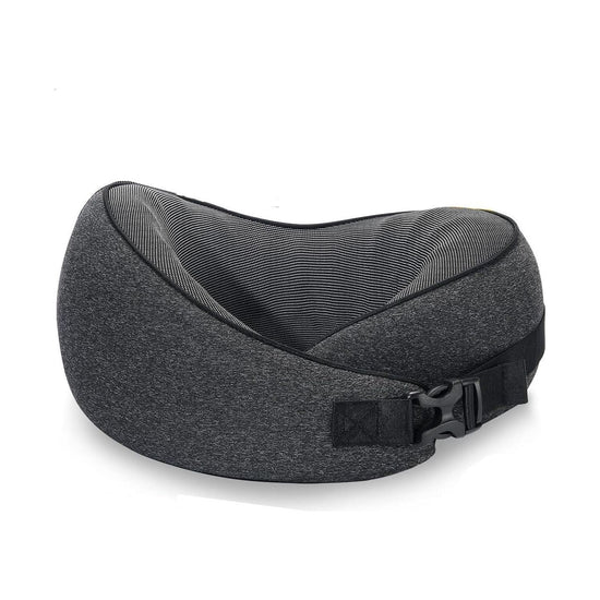 Dark Gray Buckle Tape Memory Foam U-Shaped Neck Pillow - Snail Travel Cushion for Airplane, Office Nap, and Travel - Adjustable with Magnetic Therapy Cloth