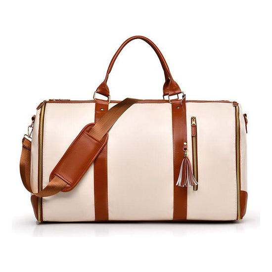 White And Brown  PU Leather Foldable Garment Bag, Women&