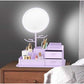 Purple LED Vanity Mirror with Storage, Rotating Makeup Mirror, USB Rechargeable Desktop Organizer