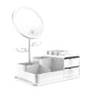 White LED Vanity Mirror with Storage, Rotating Makeup Mirror, USB Rechargeable Desktop Organizer