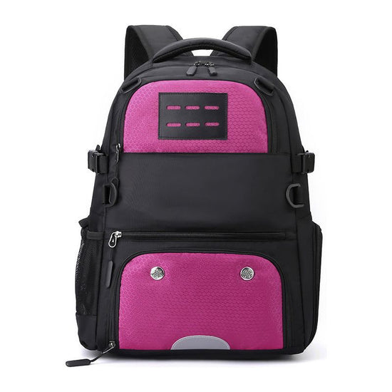 Pink And Black Large Capacity Sports Backpack, Waterproof Basketball & Soccer Bag, Separate Shoe Compartment, Student Backpack