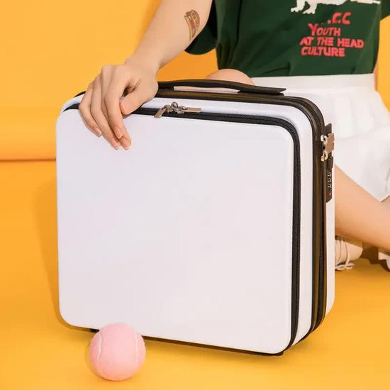 White Mini 16-Inch Password-Protected ABS Storage and Carry-On Luggage Box | Front-Opening Cosmetic Organizer | Lightweight 1.46kg Travel Case