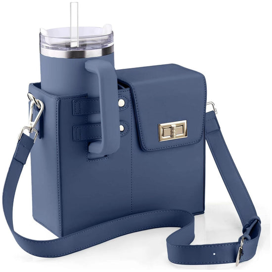Blue Portable Beverage Bottle Cup Holder Bag | Trendy Crossbody Design for Daily Commute(No water cup)