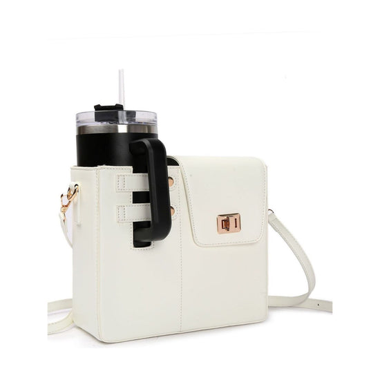 White Portable Beverage Bottle Cup Holder Bag | Trendy Crossbody Design for Daily Commute（No water cup）