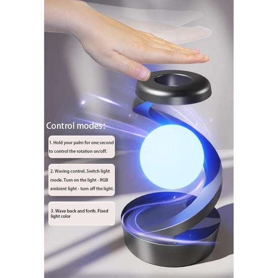 Black 360° Rotating Floating Night Light – Wireless Charging Table Lamp | 7-Color RGB Atmosphere Light | USB Rechargeable for Bedroom, Bedside, Desk, Camping, and Party Décor
