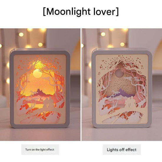 Moonlight Lovers 3D Paper Carving Night Light - USB Or Battery Powered Decorative Bedside Lamp | Atmosphere Lamp for Bedroom | Creative Starry Night and Little Prince Design Gift