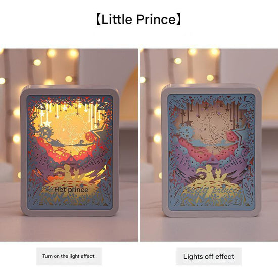 The Little Prince 3D Paper Carving Night Light - USB Or Battery Powered Decorative Bedside Lamp | Atmosphere Lamp for Bedroom | Creative Starry Night and Little Prince Design Gift