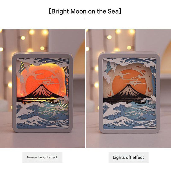 Moon Over The Sea 3D Paper Carving Night Light - USB Or Battery Powered Decorative Bedside Lamp | Atmosphere Lamp for Bedroom | Creative Starry Night and Little Prince Design Gift