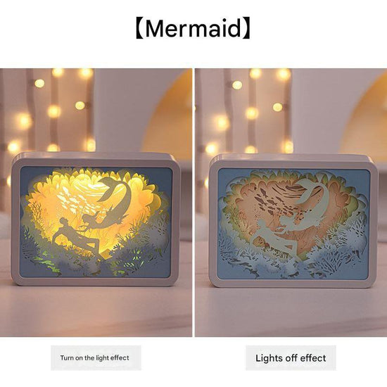 Mermaid 3D Paper Carving Night Light - USB Or Battery Powered Decorative Bedside Lamp | Atmosphere Lamp for Bedroom | Creative Starry Night and Little Prince Design Gift