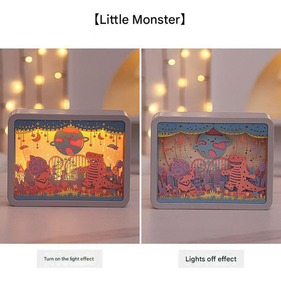 Little Monsters 3D Paper Carving Night Light - USB Or Battery Powered Decorative Bedside Lamp | Atmosphere Lamp for Bedroom | Creative Starry Night and Little Prince Design Gift