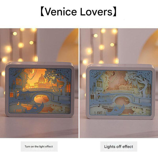 Venice Lovers 3D Paper Carving Night Light - USB Or Battery Powered Decorative Bedside Lamp | Atmosphere Lamp for Bedroom | Creative Starry Night and Little Prince Design Gift