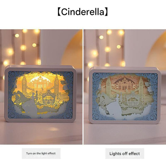 Cinderella 3D Paper Carving Night Light - USB Or Battery Powered Decorative Bedside Lamp | Atmosphere Lamp for Bedroom | Creative Starry Night and Little Prince Design Gift