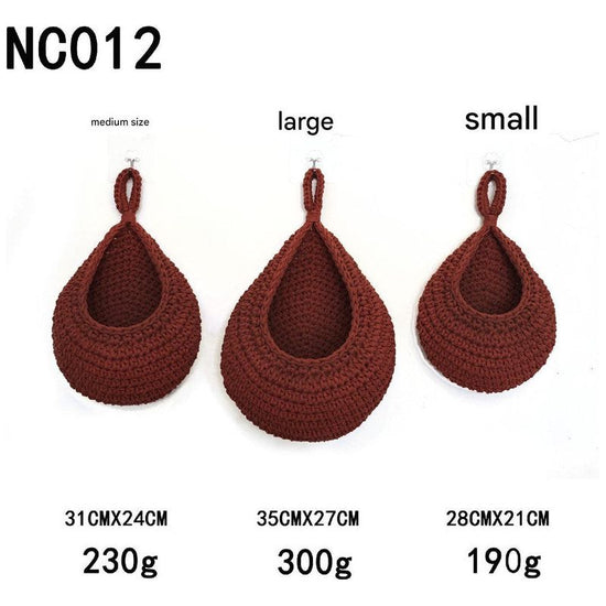 Red 3-Piece Wall-Mounted Cotton Rope Storage Baskets – Large, Medium, and Small Hand-Woven Fruit/Vegetable/Storage Nets (Large weight 300g, Medium weight 230g, Small weight 200g)