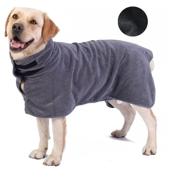 L Grey Pet Dog Quick-Dry Bathrobe - Absorbent Towel Robe for Medium and Large Dogs
