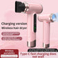 Pink ireless Hair Dryer with Cold & Hot Air, Portable Large-Capacity Rechargeable Ionic Dryer, Fast-Drying, Lightweight and Compact for Home and Travel