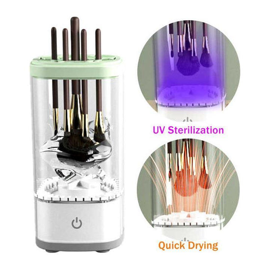 White Electric Makeup Brush Cleaner and Dryer – USB Automatic Household Cleaning Device with UV Sterilization and Fast Drying Function