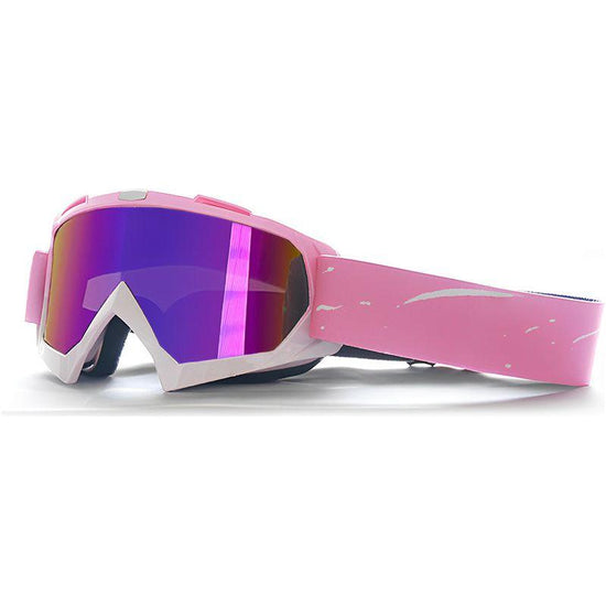 Progressive Pink + Colorful Lenses Outdoor Protective Motorcycle Goggles - Windproof, Dustproof, Skiing, and Cycling Eyewear - Lightweight Anti-Fog Design for Men and Women