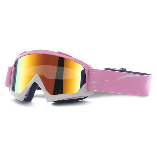 Progressive Pink + Imitation Red Lenses Outdoor Protective Motorcycle Goggles - Windproof, Dustproof, Skiing, and Cycling Eyewear - Lightweight Anti-Fog Design for Men and Women