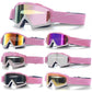 Progressive Pink + Silver Lenses Outdoor Protective Motorcycle Goggles - Windproof, Dustproof, Skiing, and Cycling Eyewear - Lightweight Anti-Fog Design for Men and Women