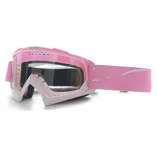 Progressive Pink + Transparent Lenses Outdoor Protective Motorcycle Goggles - Windproof, Dustproof, Skiing, and Cycling Eyewear - Lightweight Anti-Fog Design for Men and Women