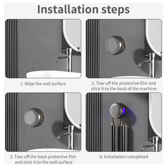 White Square UV-C Toothbrush Sterilizer Holder with Drying Function - Dual-Slot Wall-Mounted Design, USB Rechargeable, Compact and Portable