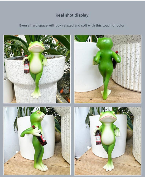 2 Pcs Green Realistic Standing Frog Pot Hanger – Glass Fish Tank Edge Decor, Outdoor Garden Animal Ornament, Hanging Planter Decoration