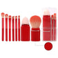 Red 8-in-1 Retractable Mini Makeup Brush Set with Protective Cover - Compact Design for Travel and On-the-Go Touchups