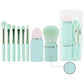 Green 8-in-1 Retractable Mini Makeup Brush Set with Protective Cover - Compact Design for Travel and On-the-Go Touchups