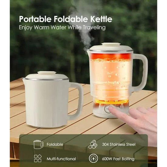 White Portable Foldable Travel Electric Kettle - 304 Stainless Steel Electric Water Boiler