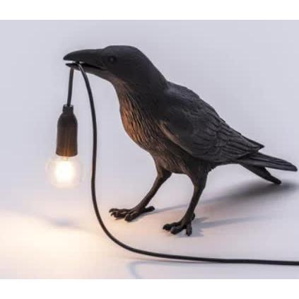 Black Bird Standing Shape Nordic Resin Bird Wall Lamp - Creative Animal Bedside Decorative USB Night Light, Stylish Bird Perched Lamp for Bedroom and Living Room