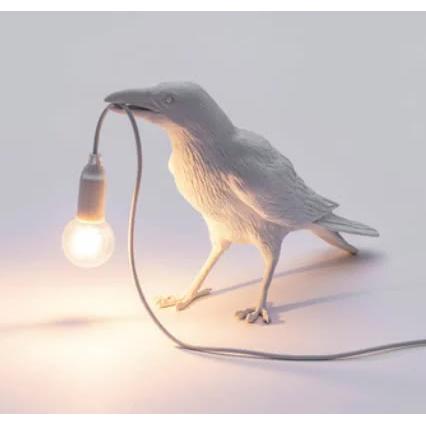 White Bird Standing Shape Nordic Resin Bird Wall Lamp - Creative Animal Bedside Decorative USB Night Light, Stylish Bird Perched Lamp for Bedroom and Living Room