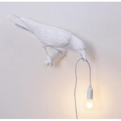 White Bird Left Wall Lamp Nordic Resin Bird Wall Lamp - Creative Animal Bedside Decorative USB Night Light, Stylish Bird Perched Lamp for Bedroom and Living Room