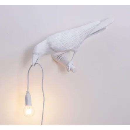 White Bird Right Wall Lamp Nordic Resin Bird Wall Lamp - Creative Animal Bedside Decorative USB Night Light, Stylish Bird Perched Lamp for Bedroom and Living Room