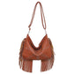 Brown Trendy Rivet Fringe Shoulder Bag - Large Capacity Soft Leather Handbag for Women, Perfect for Travel and Leisure