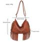 Brown Trendy Rivet Fringe Shoulder Bag - Large Capacity Soft Leather Handbag for Women, Perfect for Travel and Leisure
