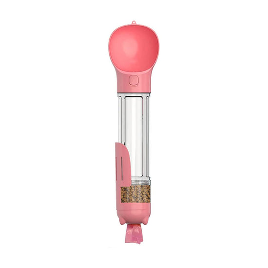 Pink 500ml Portable Pet Water Bottle | Multifunctional Travel Pet Feeder | Outdoor Dog Drinking Bottle with Waste Shovel
