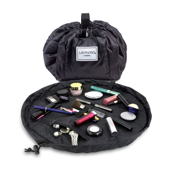 Black Portable Drawstring Cosmetic Storage Bag for Travel and Daily Use(Cosmetics pictured are photo props and are not included)