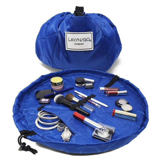 Blue Portable Drawstring Cosmetic Storage Bag for Travel and Daily Use(Cosmetics pictured are photo props and are not included)