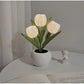 White Flowers USB Tulip Night Light - Bedroom Decor Table Lamp with PU Flowers & Ceramic Pot, Perfect Gift for Family & Friends