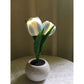 Blue Flowers USB Tulip Night Light - Bedroom Decor Table Lamp with PU Flowers & Ceramic Pot, Perfect Gift for Family & Friends