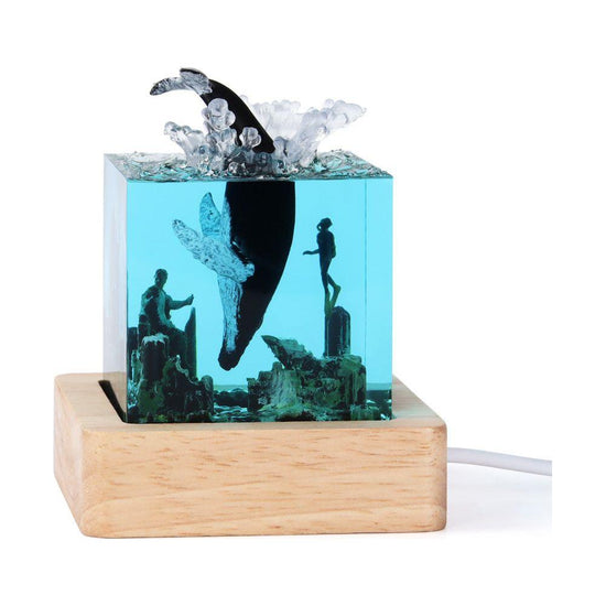 Blue Ancient Architecture Humpback Whale in the Water Handcrafted Ocean Resin Whale Night Light - Unique Home Decor Table Lamp