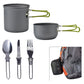 Green And Grey Compact Outdoor Camping Cookware Set with 410 Stainless Steel Utensils