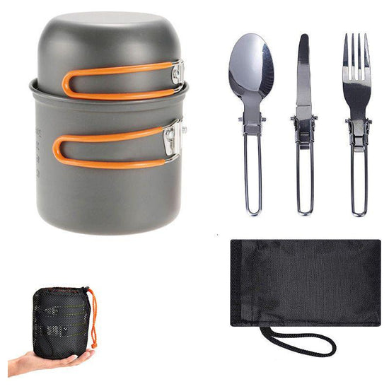 Orange And Grey Compact Outdoor Camping Cookware Set with 410 Stainless Steel Utensils