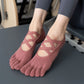 2 Pcs Brick Red Non-Slip Yoga Pilates Socks with Toe Design for Women - Cotton Blend with Anti-Slip Silicone Grip