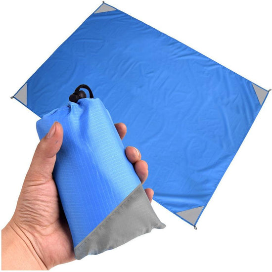 Blue And Grey Portable Waterproof Camping Mat - Foldable Picnic and Beach Blanket