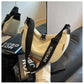 Off White With Black Suspenders Large Capacity Canvas Shoulder Bag - Casual Crossbody Dumpling Bag