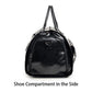 Black PU Leather Travel Duffel Bag - Multifunctional Overnight Gym Bag with Spacious Compartments
