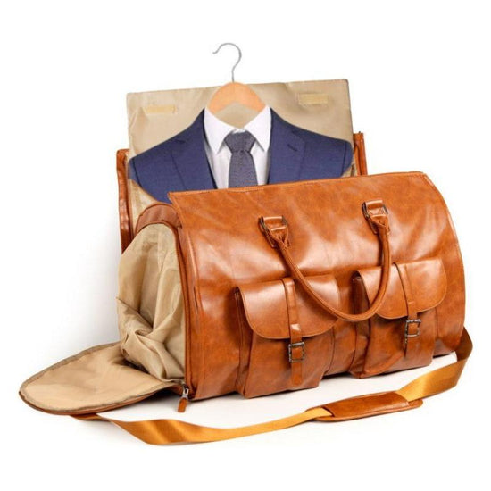 Brown PU Leather Travel Duffel Bag - Multifunctional Overnight Gym Bag with Spacious Compartments