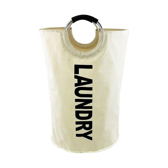 Off-white Large-Capacity Double Oxford Fabric Laundry Hamper with Aluminum Handles - Durable Round Clothes Basket for Home Storage
